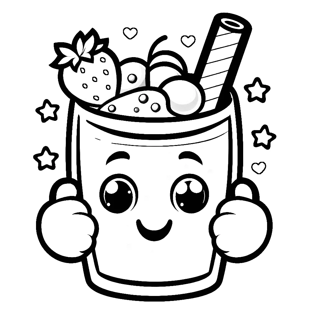 Happy Smoothie with Strawberry Grapes and Chocolate Showing Thumbs Up 🥤🍓🍇🍫👍 Coloring Page