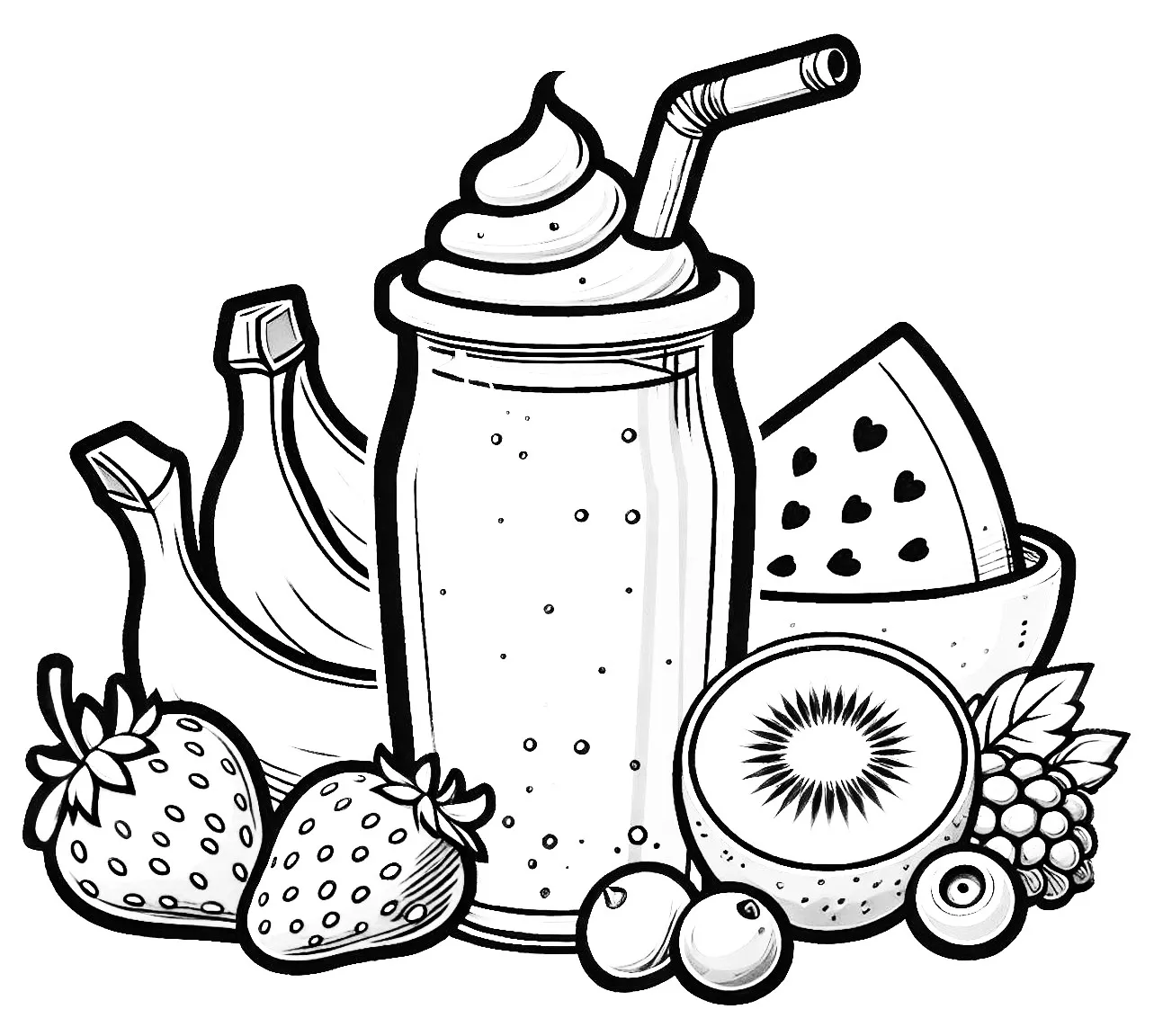 Smoothie with Kiwi and other Fruits 🥝🍹 Coloring Page