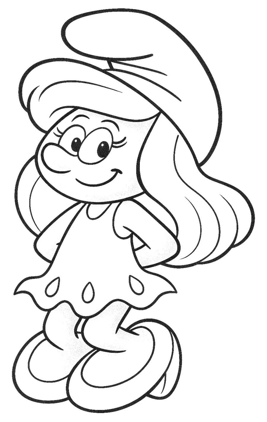 Smurfette with Long Hair and White Dress 🧙‍♀️🌟💖 Coloring Page