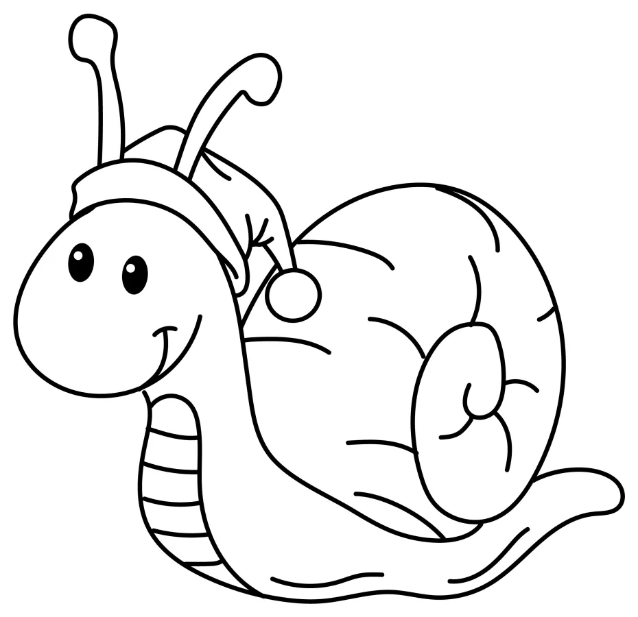 Cute Snail in a Santa Hat 🐌🎅🎄 Coloring Page
