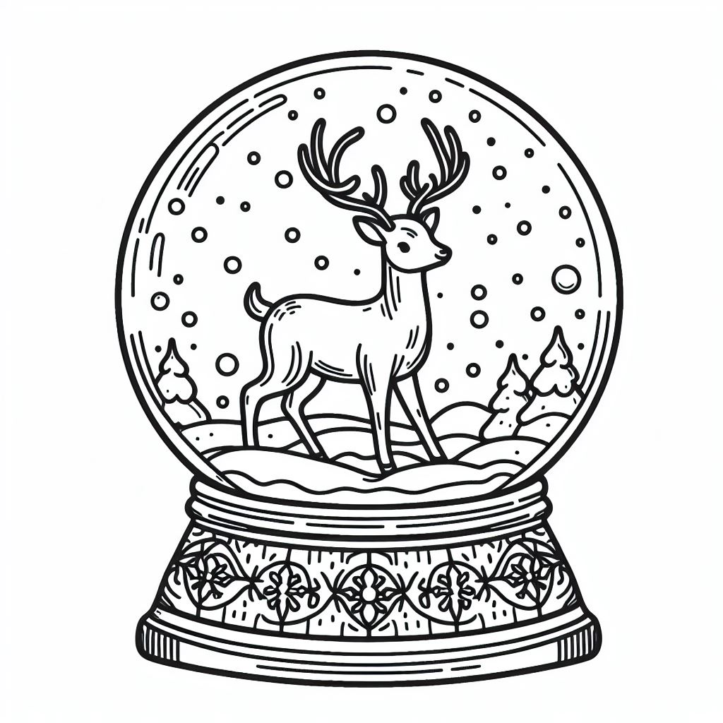 Snow Globe with Reindeer and Trees inside ❄️🦌🌲 Coloring Page