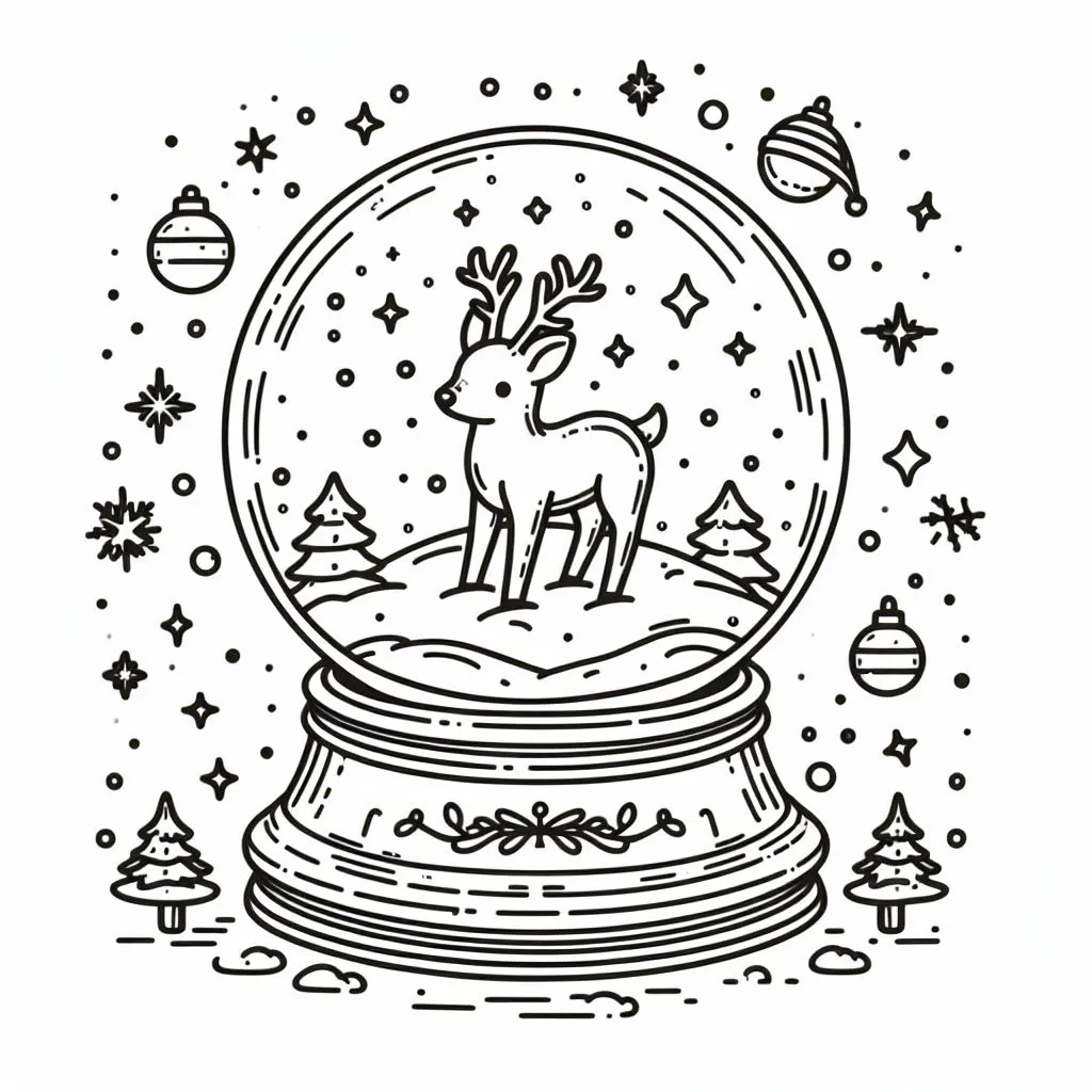 Snow Globe with Reindeer ❄️🦌 Coloring Page