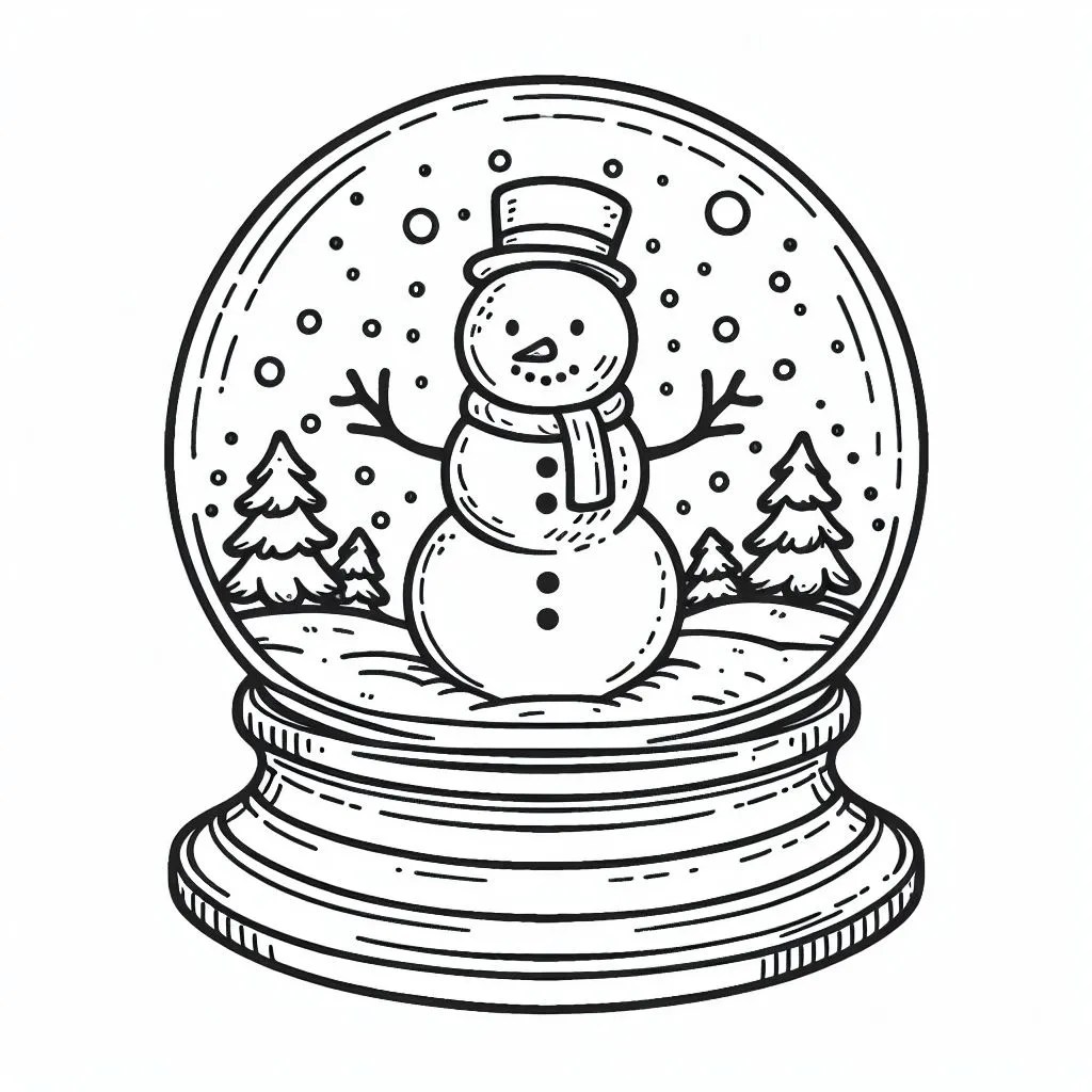 Snow Globe with Snowman ⛄ and Trees ❄️⛄🏡🌲 Coloring Page