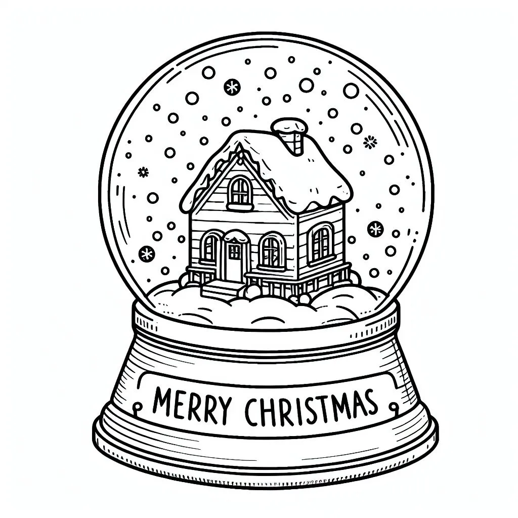 Snow Globe with cute House inside ❄️🏡🌲 Coloring Page