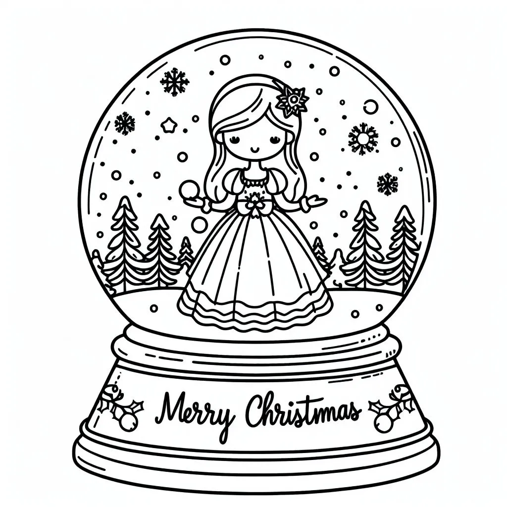 Snow Globe with Princess inside ❄️👸🏰 Coloring Page