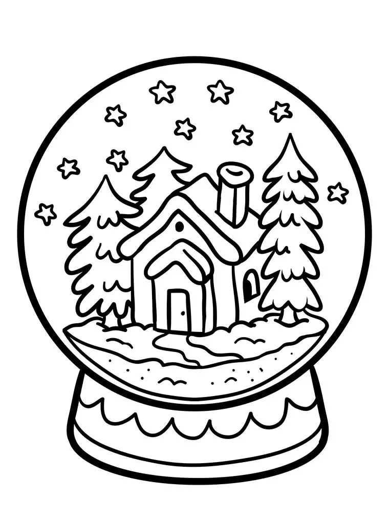 Snow Globe with House Trees and Stars inside ❄️🏡🌲🌟 Coloring Page