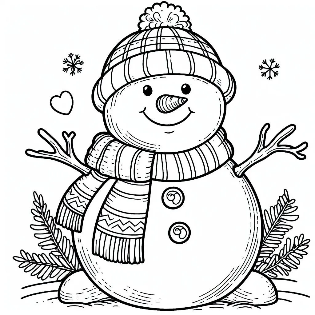 Snowman ⛄ with Scarf ❄️🧣 Coloring Page