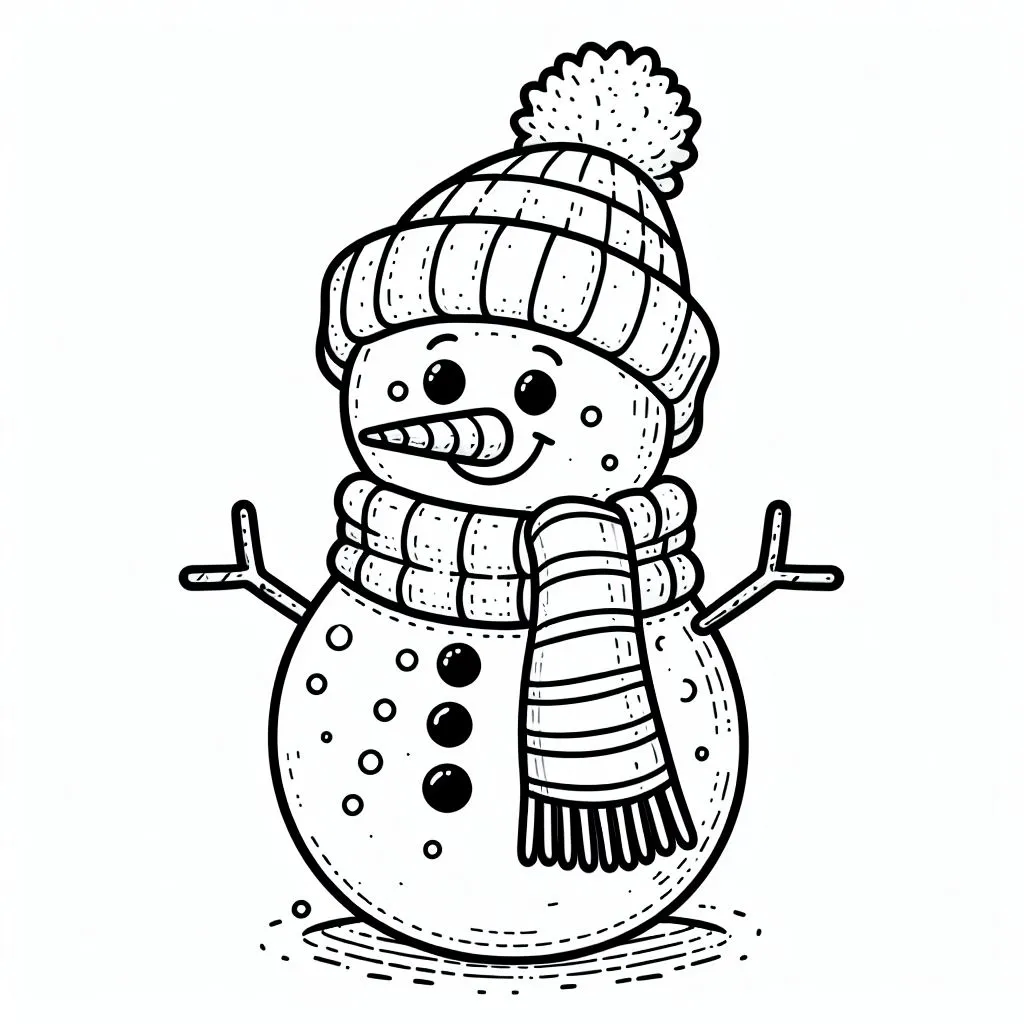 Snowman ⛄ with Scarf and Hat ❄️🧣🎩 Coloring Page
