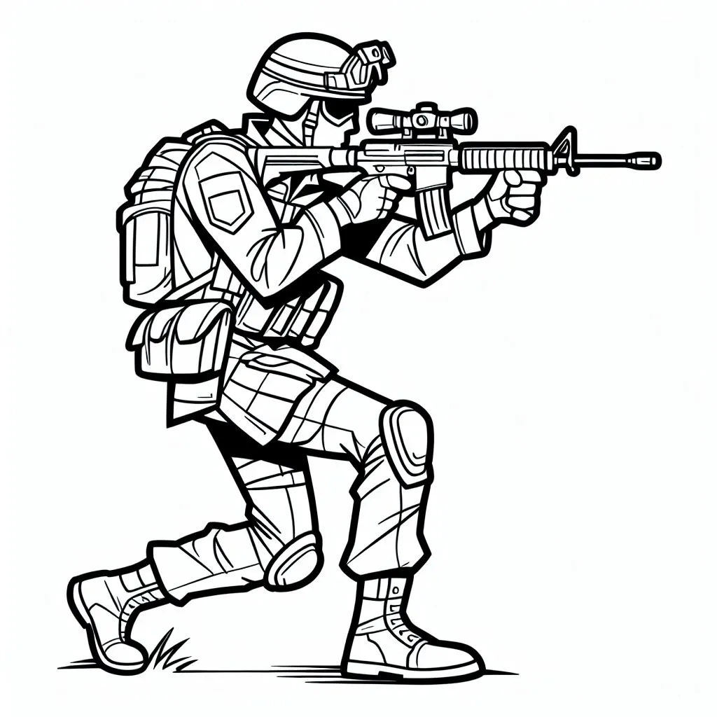 Soldier with Weapon Coloring Page