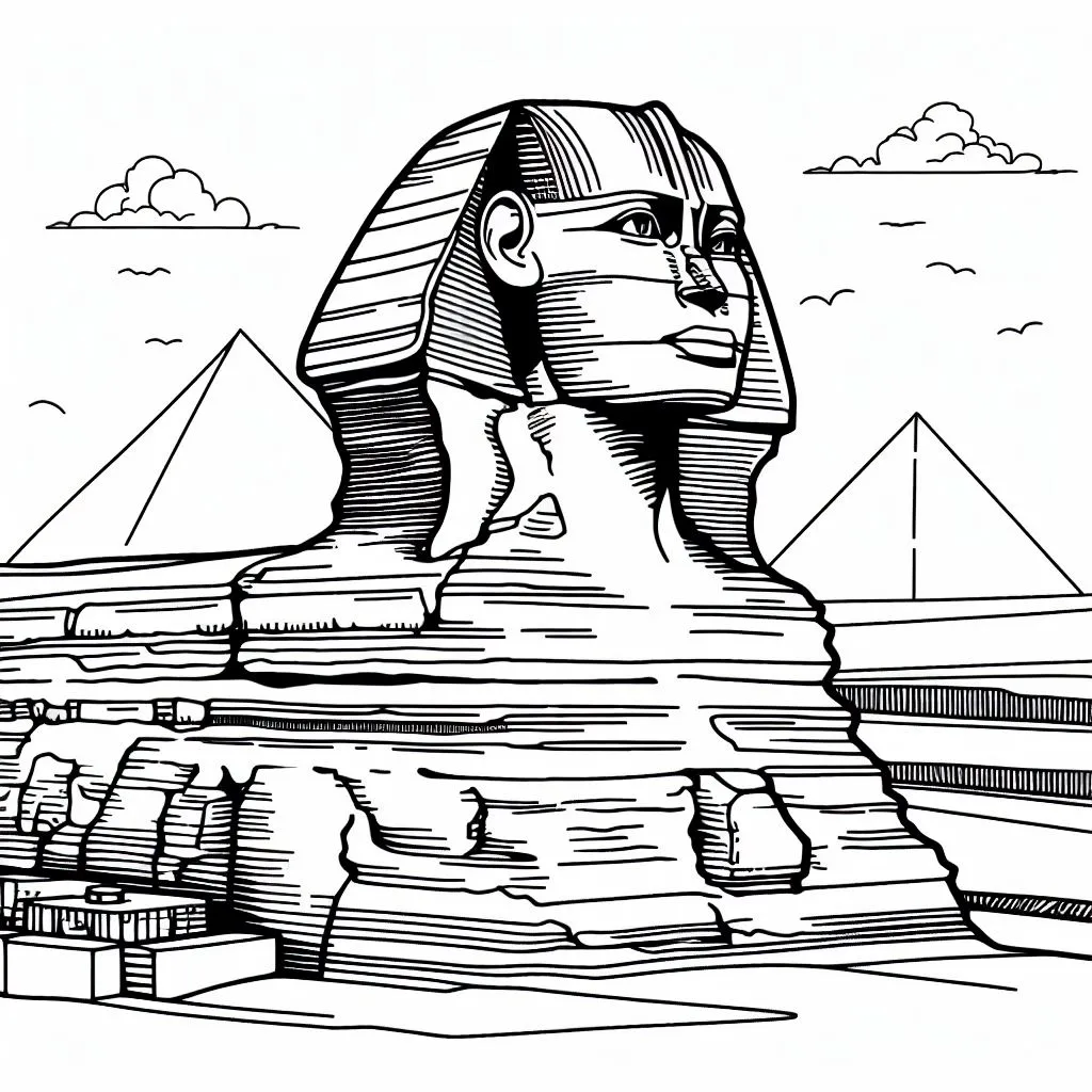 Sphinx in Ancient Egypt with Palm Trees on a Sunny Day Coloring Page