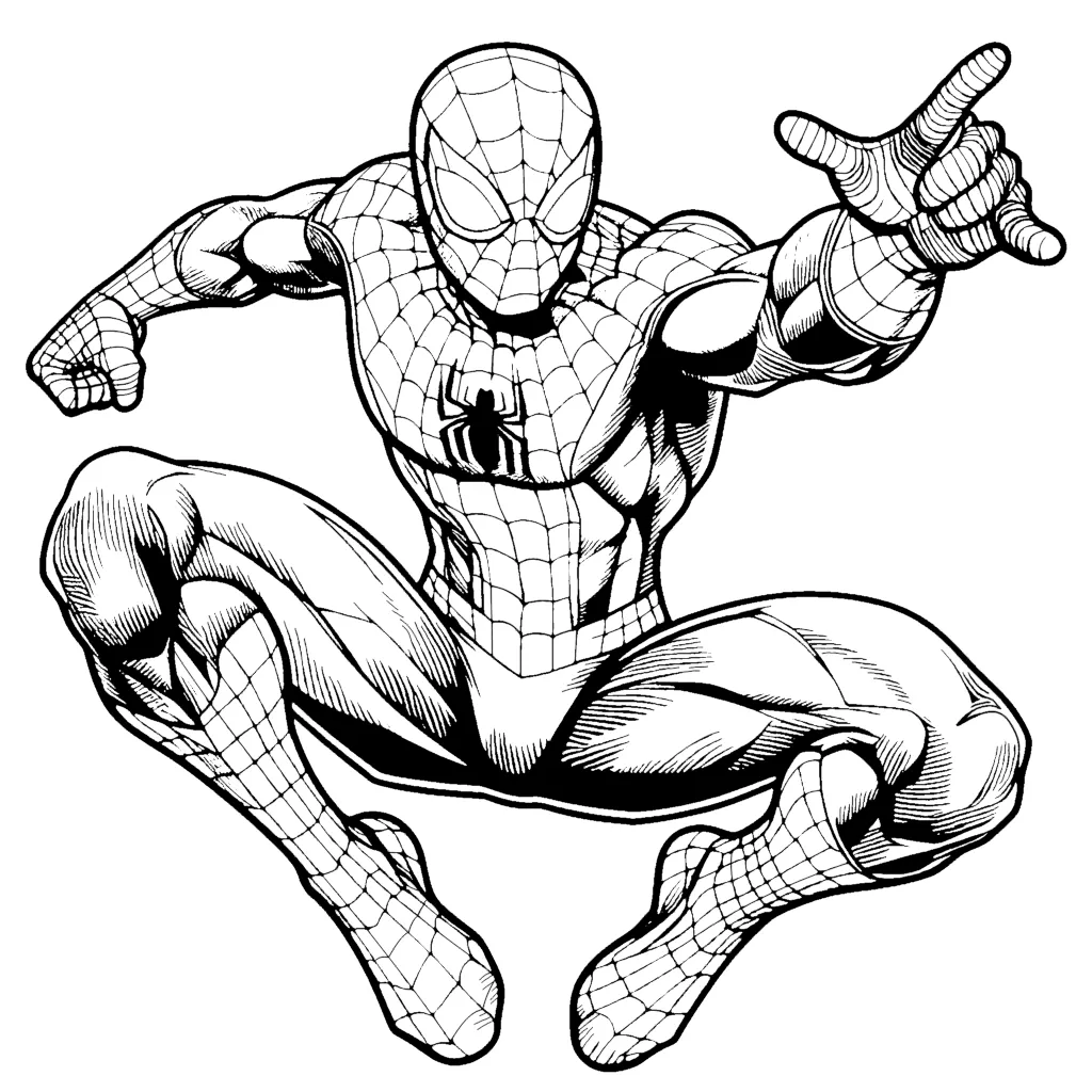 Spiderman Jumping Shooting Web with Thwip Hand Gesture 🕷️🕸️ Coloring Page