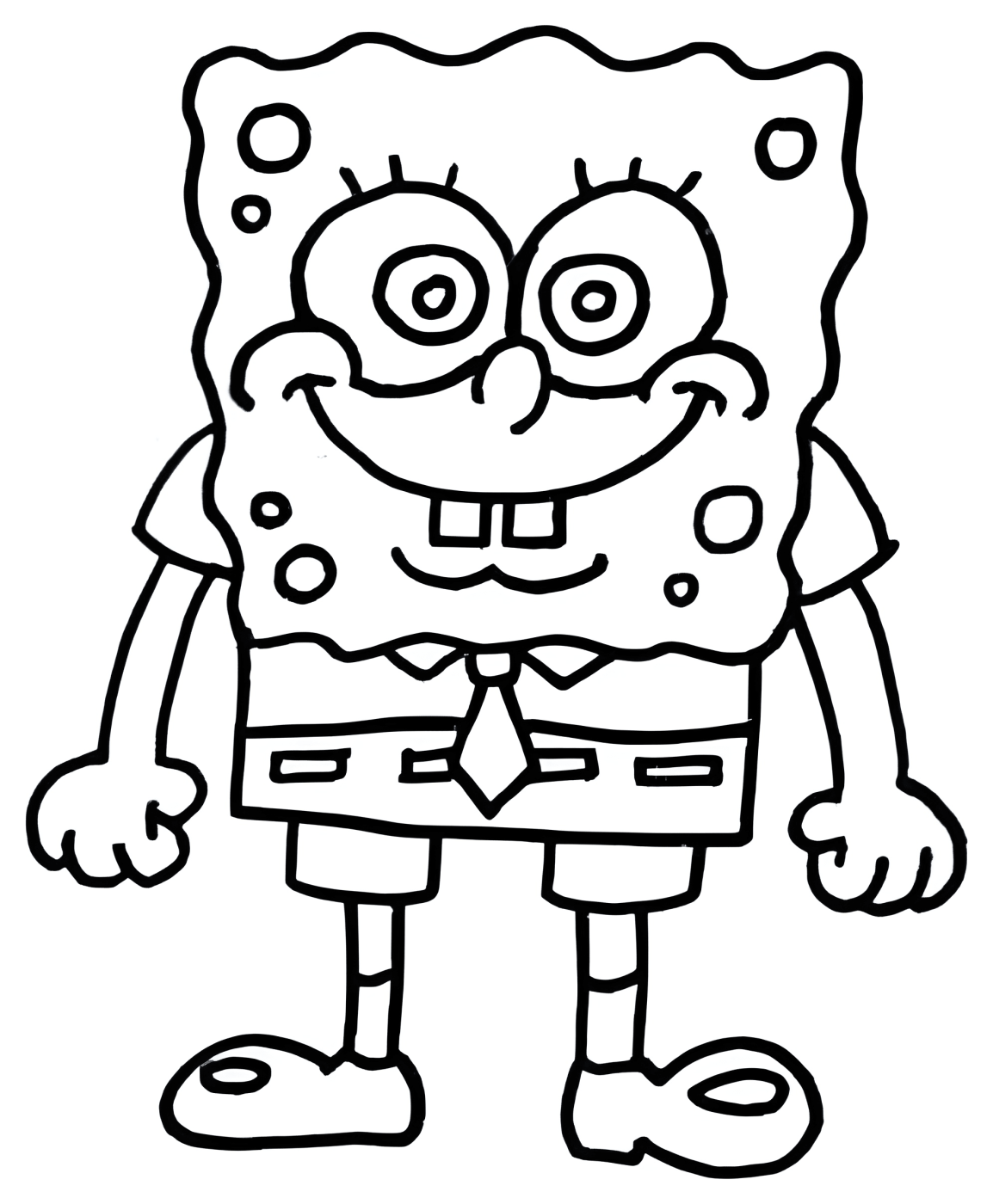 SpongeBob SquarePants with a Red Tie and Big Smile 🧽😊 Coloring Page