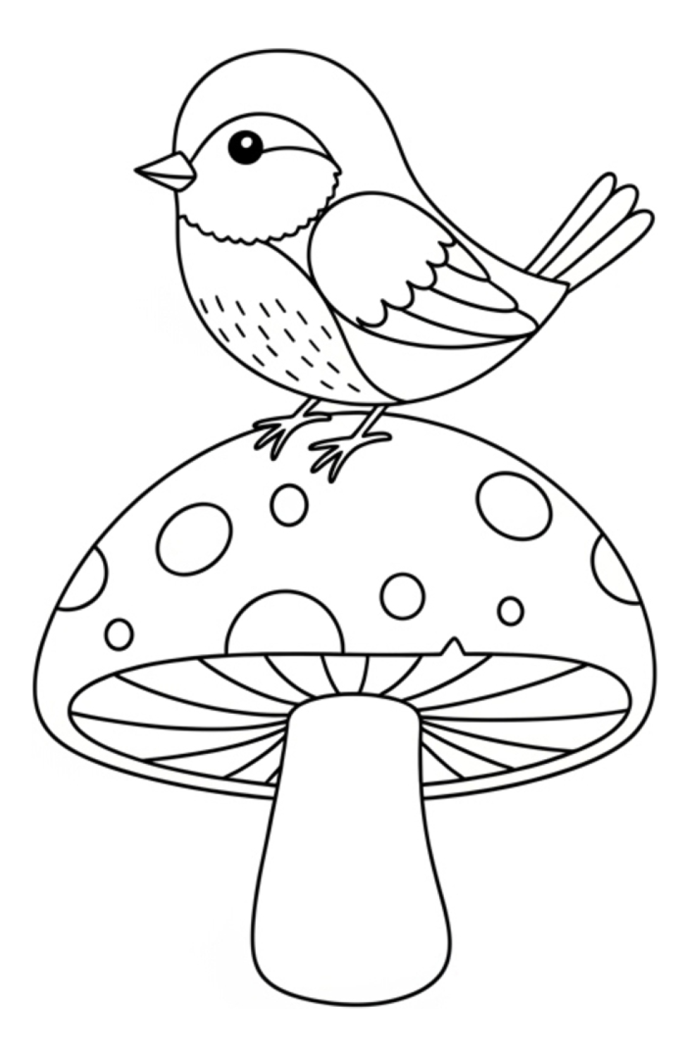 Spring Bird Sitting on a Mushroom 🐦🍄🌿 Coloring Page