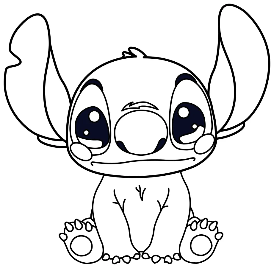 Stitch Sitting with a Friendly Smile 🐱🌟🌈 Coloring Page