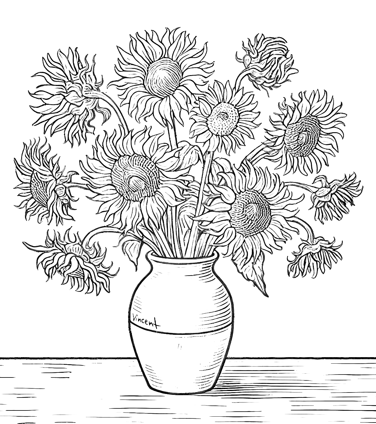 Sunflowers Painting by Vincent Van Gogh 1888 🌻🎨 Coloring Page