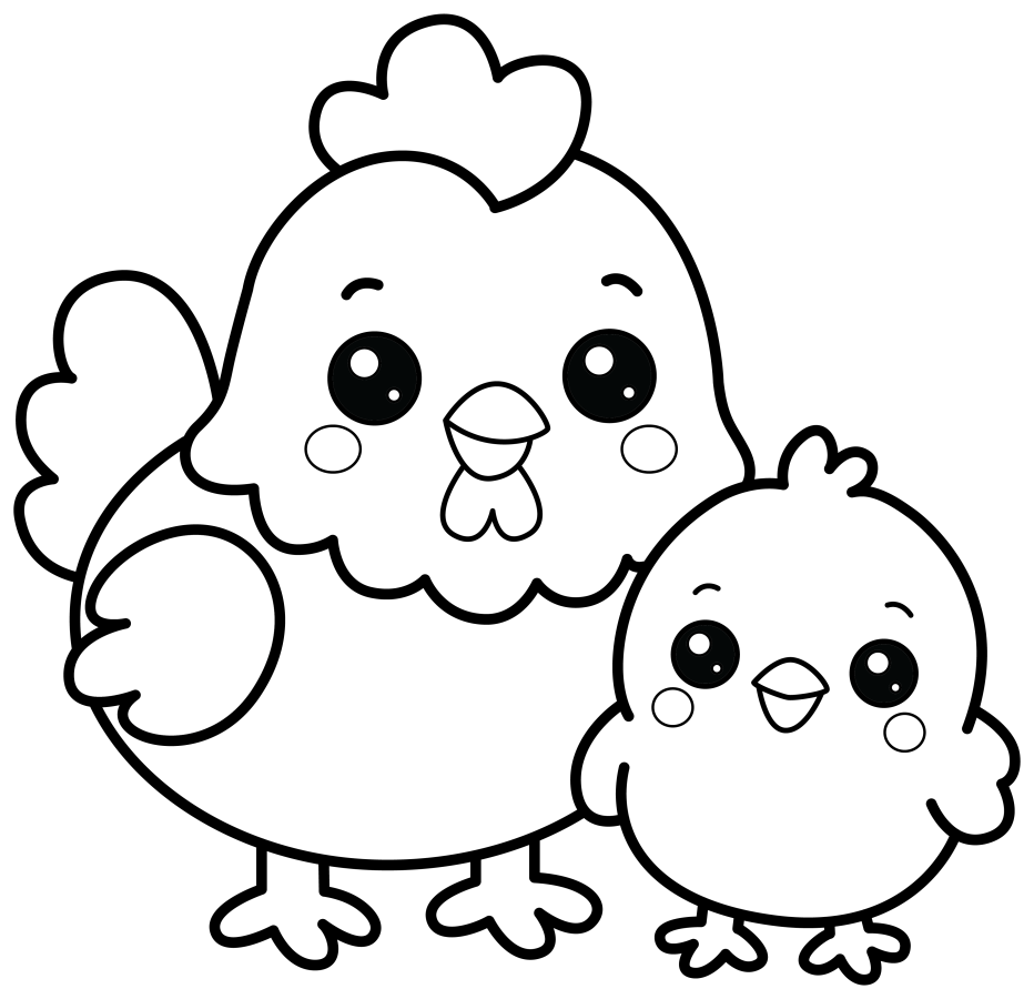 Sweet Mother Hen and Her Tiny Baby Chick 🐔🐥💛 Coloring Page
