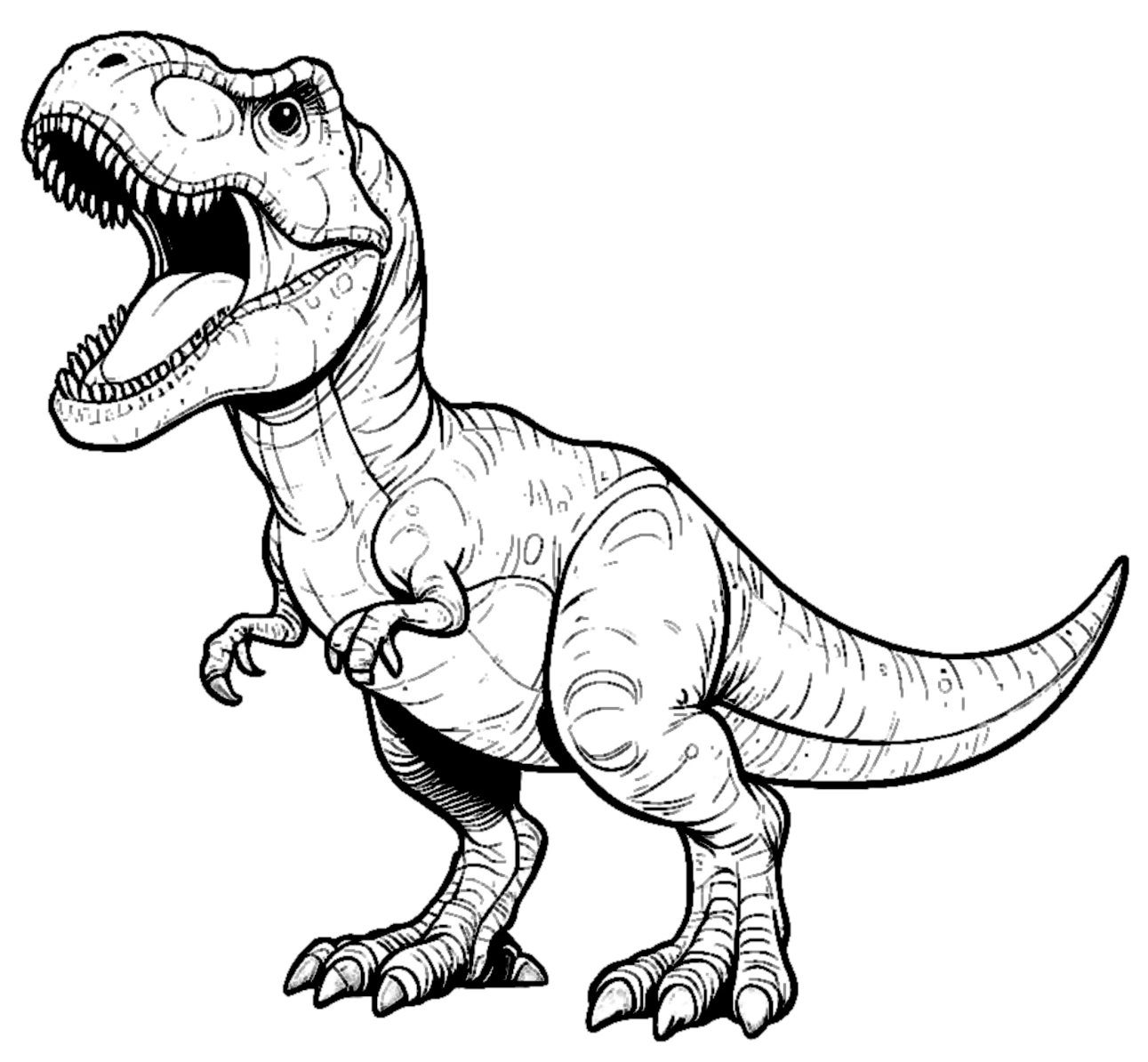 T-Rex Dinosaur Standing Roaring 🦖🗣️🌋 Coloring Page