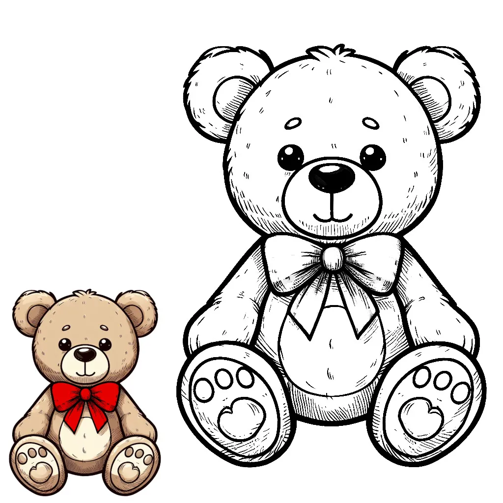 Cute Teddy Bear with Red Bow 🧸🎀 Coloring Page