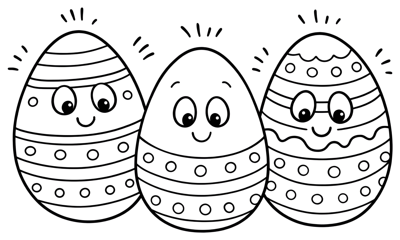 Three Cute Easter Eggs with Funny Faces 🐣🌸🎨 Coloring Page
