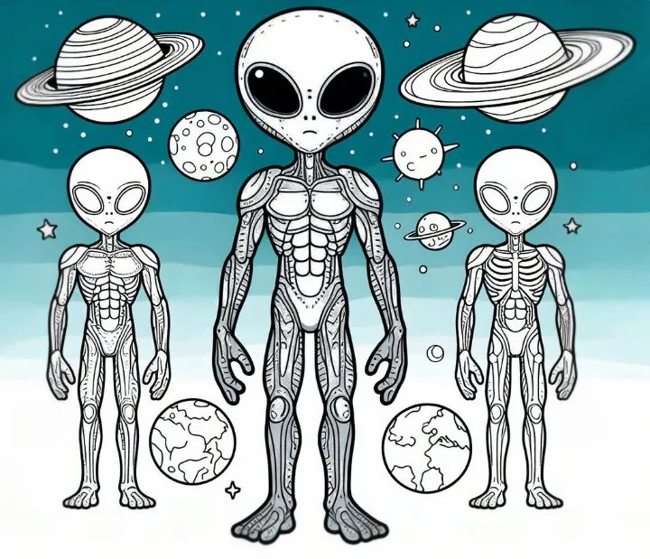 Aliens with Planets 👽🌌 Coloring Page