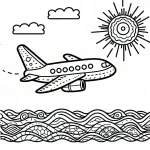 Airplane Flying above the Sea with Sun and Clouds 🛩️🌊☀️☁️