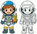 Boy Dressed as Astronaut in Suit Smiling and Holding Toy Rocket 🌌🚀👨‍🚀