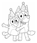 Bluey and Bingo Celebrating with Party Hats 🐶🎉🥳