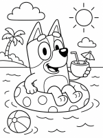 Bluey Floating on the Sea with Coconut Drink 🐕🌊🍹