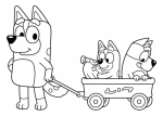 Bluey Mom Pulling Wagon with Bingo, Bluey & Floppy 🐶💖