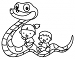 Boy and Girl Riding on the Back of a Snake - Chinese New Year - Year of the Snake 🐍👦👧🌙