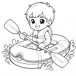 Boy in Rubber Boat with Life Vest and Oars 🚤🌊😁
