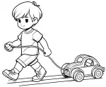 Boy Pulling a Wooden Toy Car 🧒🚗