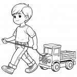 Boy Pulling a Wooden Toy Truck 🌳🧒🚚