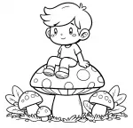 Boy Sitting on Red Mushroom with White Dots 🍄👦✨
