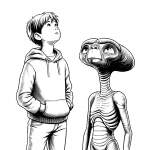 Boy Standing Next to E.T. the Extra-Terrestrial Looking Up at the Sky 🌠👦👽