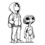 Boy Standing Next to E.T. the Extra-Terrestrial Looking Up at the Sky 🌠👦👽