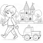 Boy Pulling Toy Truck with Castle 🧒🏰🚚
