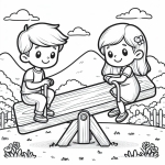 Boy and Girl on Seesaw Playing in Mountain Landscape 👦👧🤸‍♂️🏞️🏔️