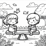Boy and Girl on Seesaw Playing at a Playground in the Mountains 👦👧🤸‍♂️🏞️🏔️