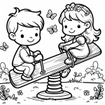 Boy and Girl on Seesaw Playing at the Playground with Trees and Birds 👦👧🤸‍♂️🏞️🌳🐦