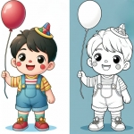 Boy Dressed as a Clown with a Red Balloon 👦🤡🎈