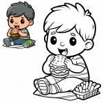 Boy Eating Burger with French Fries 🍔🍟