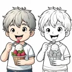 Boy Eating Icecream with Raspberries in a Cup 🍦👦🍇