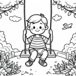 Boy on a Swing in the Garden with a Bird Passing by 👦🏞️🌳🐦