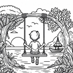 Boy on a Swing at a Lake with Sunset and Boat 👦🏞️🌅🚤