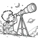 Boy with Telescope Moon Stars and Planet 👦🔭🌙⭐🪐
