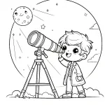 Boy with Telescope Moon Stars 👦🔭🌙⭐