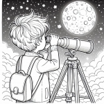 Boy with Telescope Moon and Stars 👦🔭🌙⭐