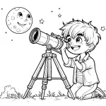 Boy with Telescope Moon and Stars 👦🔭🌙⭐