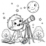 Boy with Telescope Moon and Stars 👦🔭🌙⭐